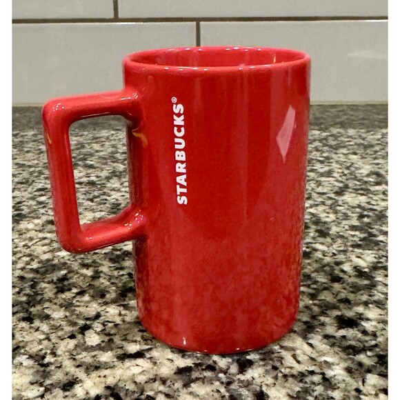 Starbucks Other - STARBUCKS 2018 Red Coffee Mug 10 oz Ceramic Tall Coffee Square Handle Tea Cup